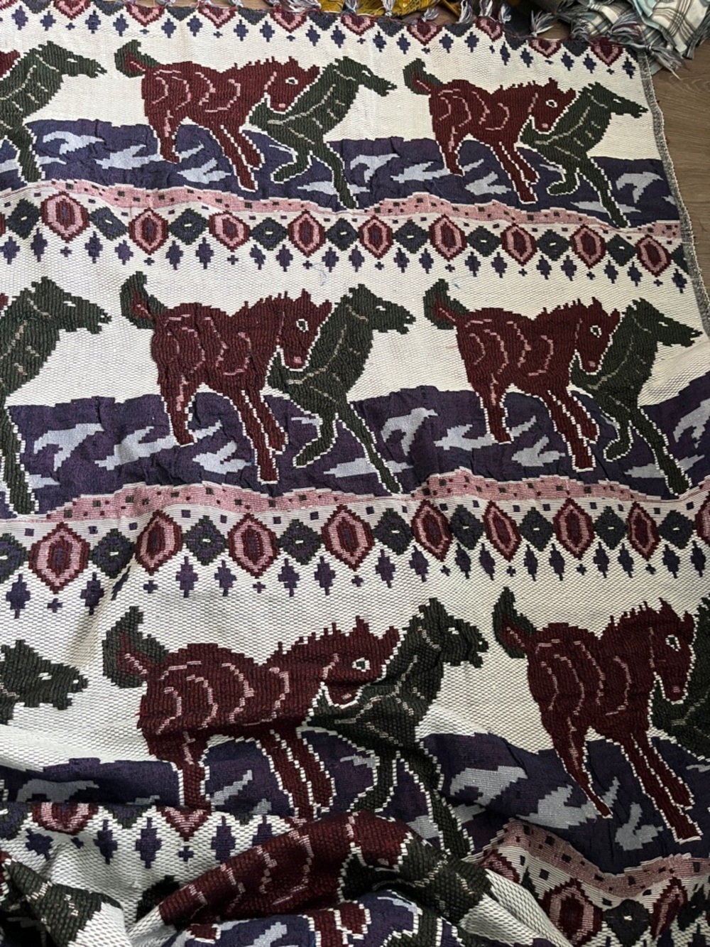 Galloping horses chore coat, reworked woven blanket, ladies' size L-2XL - Picture 15 of 16